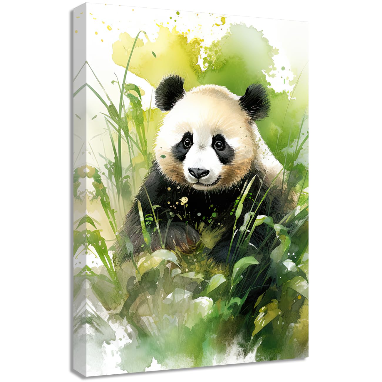 LMYSXAOZ Panda Canvas Wall Art Cute Animal Prints Watercolor Portrait Picture Bedroom Bathroom Kids Room Decor Framed (Panda,16.00" x 24.00")