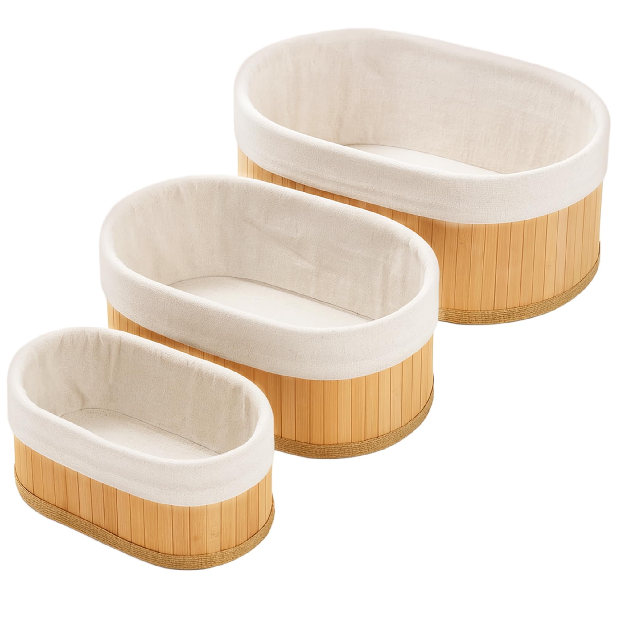 Eco-Friendly Natural Bamboo Storage Rectangular Basket Bins Organizer, Pack of 3 (ROUND BROWN)