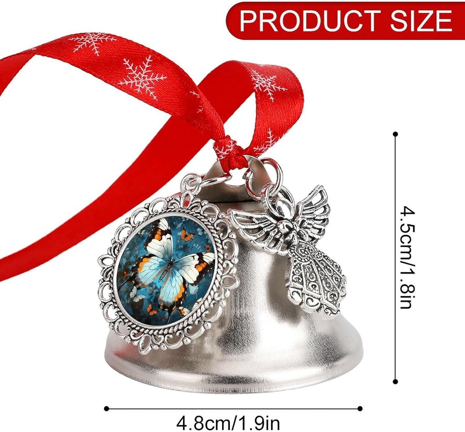 Butterfly Christmas Bell Ornament Metal Christmas Jingling Bell Vintage Bells for Xmas Tree Decors Wings & Loves Bells Ornaments for Holiday Decor