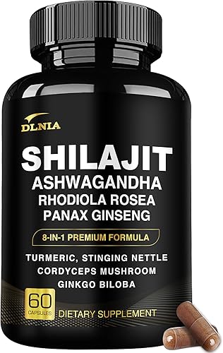 Miniatura 1 de Shilajit 8 en 1 para hombres y mujeres con suplemento orgánico del Himalaya Ashwaganda con Rhodiola Rosea, ginseng, cúrcuma, hongos, para apoyo