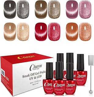 Magnetic Gel Nail Polish Set, 6 Colors Wide Amber Cat Eye Gel Polish Crystal Jelly Transparent 9D Cateye UV Gel Soak Off Nail Polish Art Manicure kit with Magnetic Stick