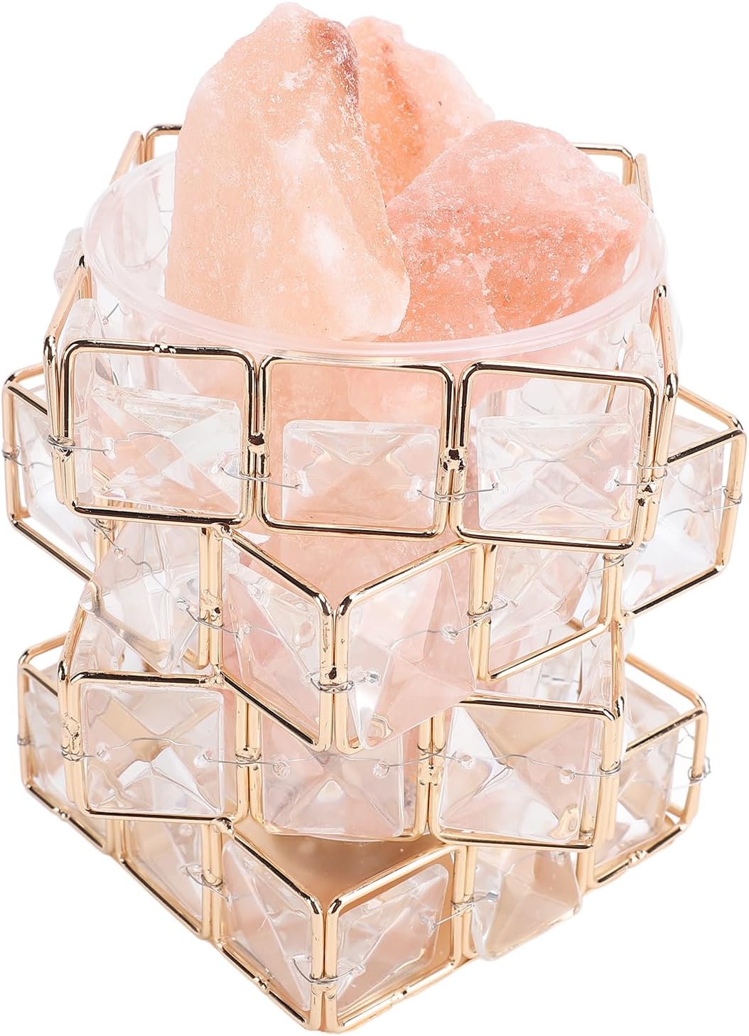 Walfront Salt Lamp 3 Colors 10 Brightnesses Dimmable USB 5V Handcrafted 4 Layer Crystal Design Iron Art Rock Salt Light for Bedroom Office Yoga Studio Gifts