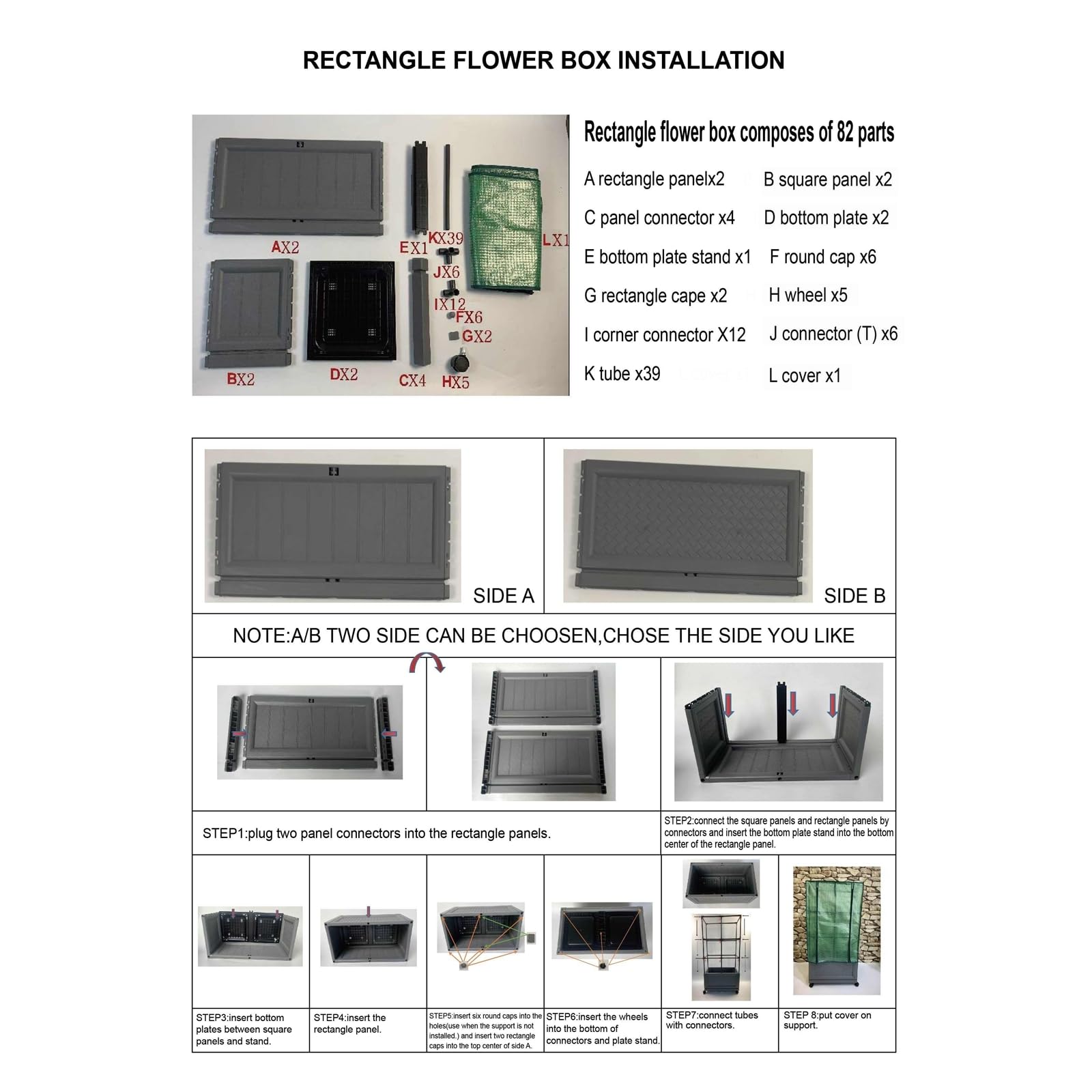HTI living Pflanzkübel mit Rankgitter und Folienabdeckung Nessa 60x30 cm Gewächshaus Frühbeet für Balkon