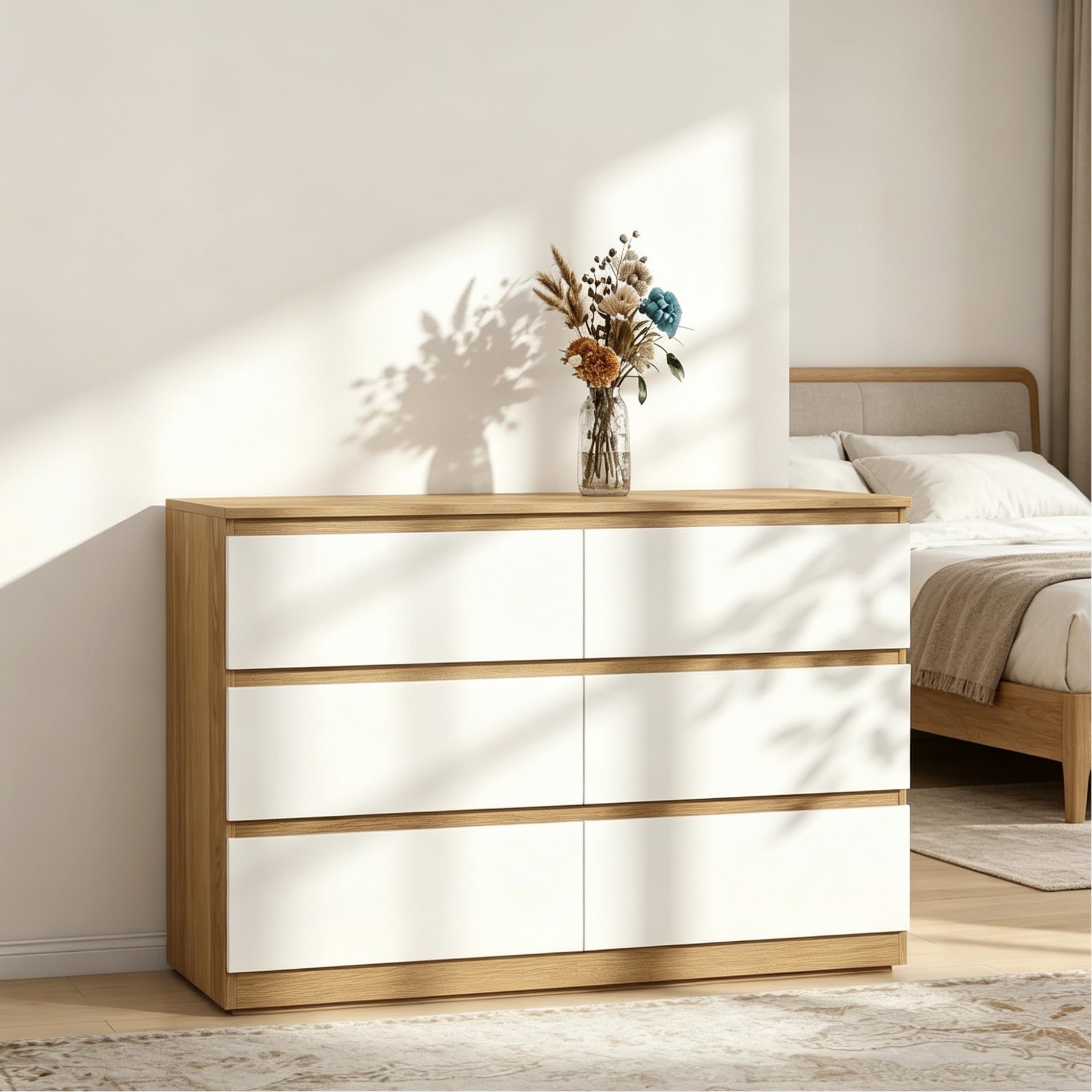 GRAVFORCE Kommode mit 6 Schubladen Sideboard mit Großer Kapazität, Holz Schubladenschrank für Schlafzimmer Wohnzimmer Flur Büro Organizer (100Bx30Tx70H)