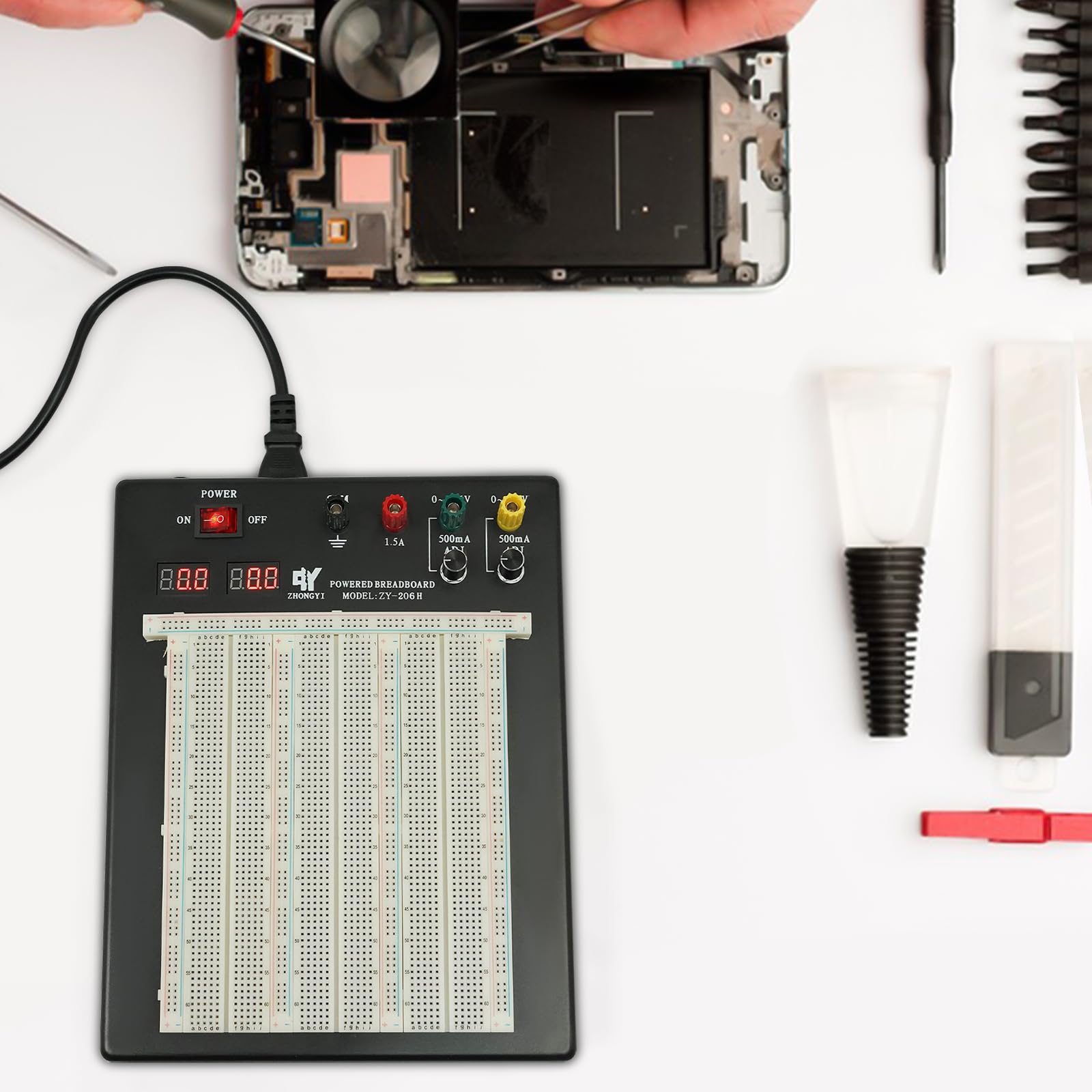 Breadboard, kit di alimentazione da laboratorio, set di progetti elettronici, senza saldatura, set di progetti elettronici
