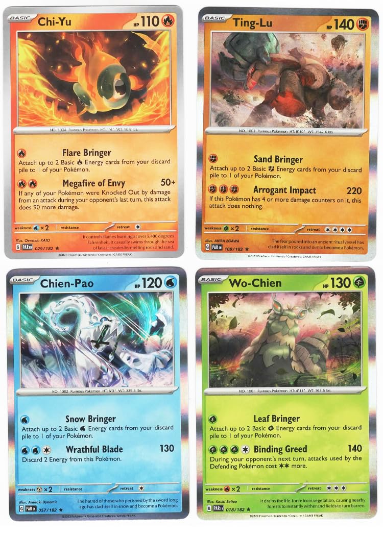 Amazon.com: Wo-Chien, Chien-Pao, Ting-Lu, and Chi-Yu - Paradox Rift -  Ruinous Legends Pokemon Card Set