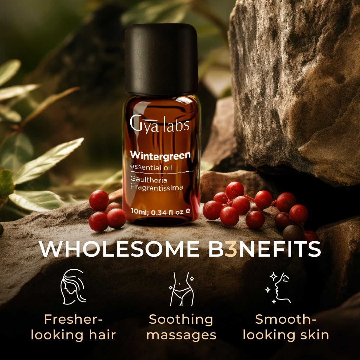 Helichrysum Oil for Skin (0.17 fl oz) & Wintergreen Essential Oil Diffuser (0.34 fl oz) Set - Aromatherapy Grade Essential Oils Set - Gya Labs
