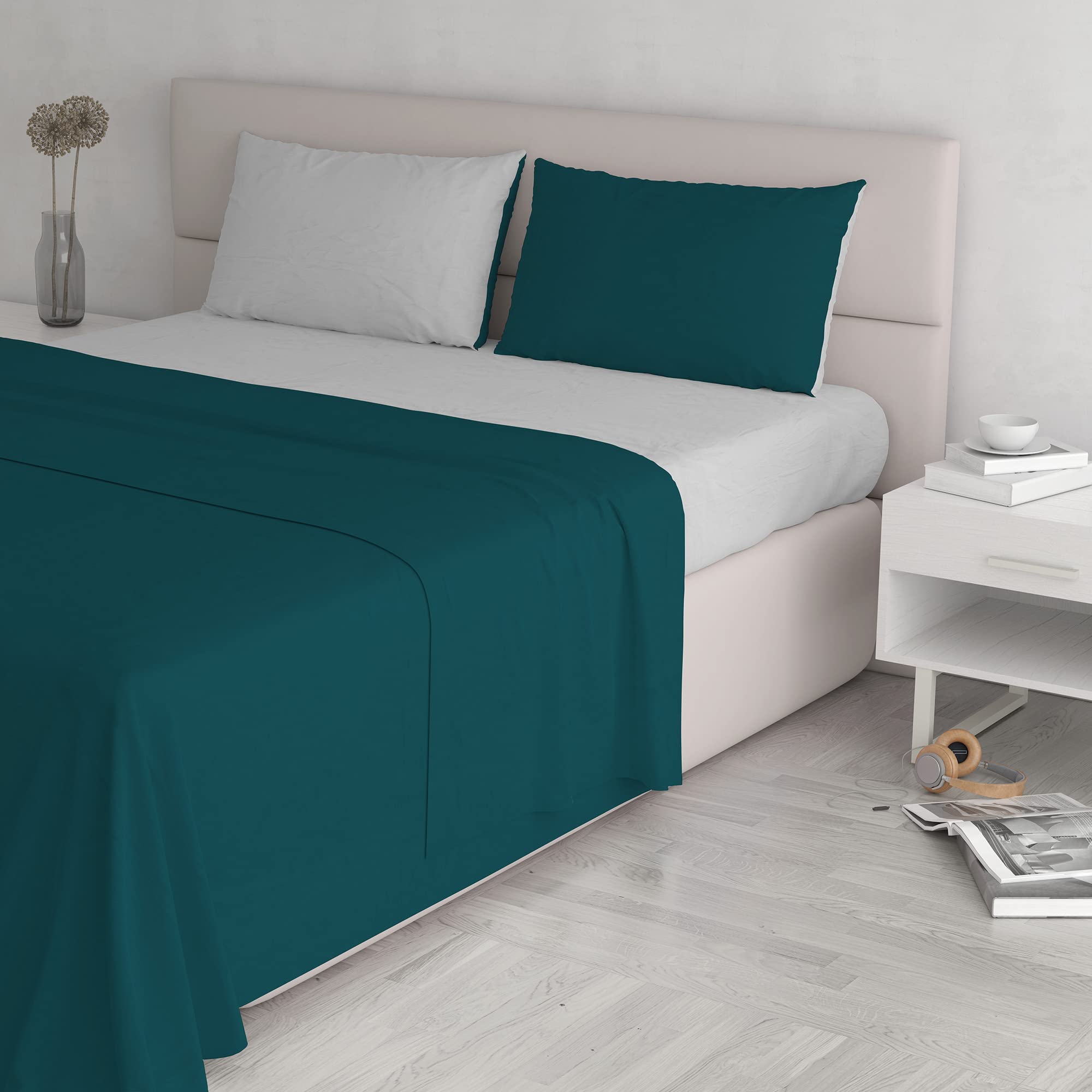 Parure de lit double en coton bleu Letto anti-transpiration pour literie deux personnes