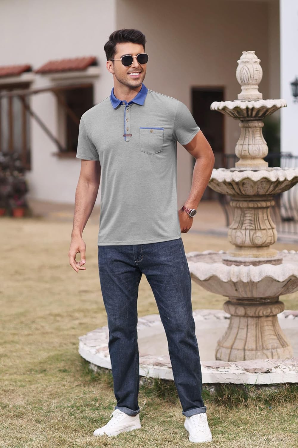 SEGANUP Men's Casual Collared Polo Shirts Cotton Short Sleeve Golf Shirts Fashion Basic Shirts with Pocket - Image 2