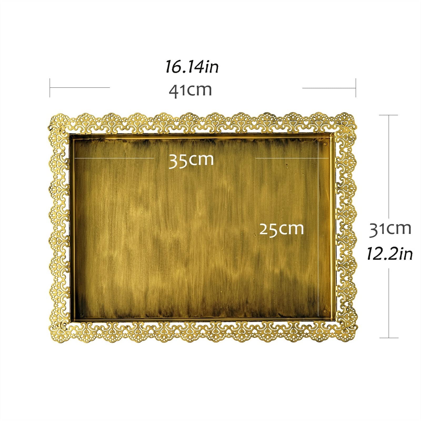 Bandejas para servir Bandeja de Metal Rectangular Vintage, bandeja de servicio for fiesta de boda, bandeja de exhibición for almacenamiento de joyas, Bandeja de postres Bandeja de Cocina(Grande)