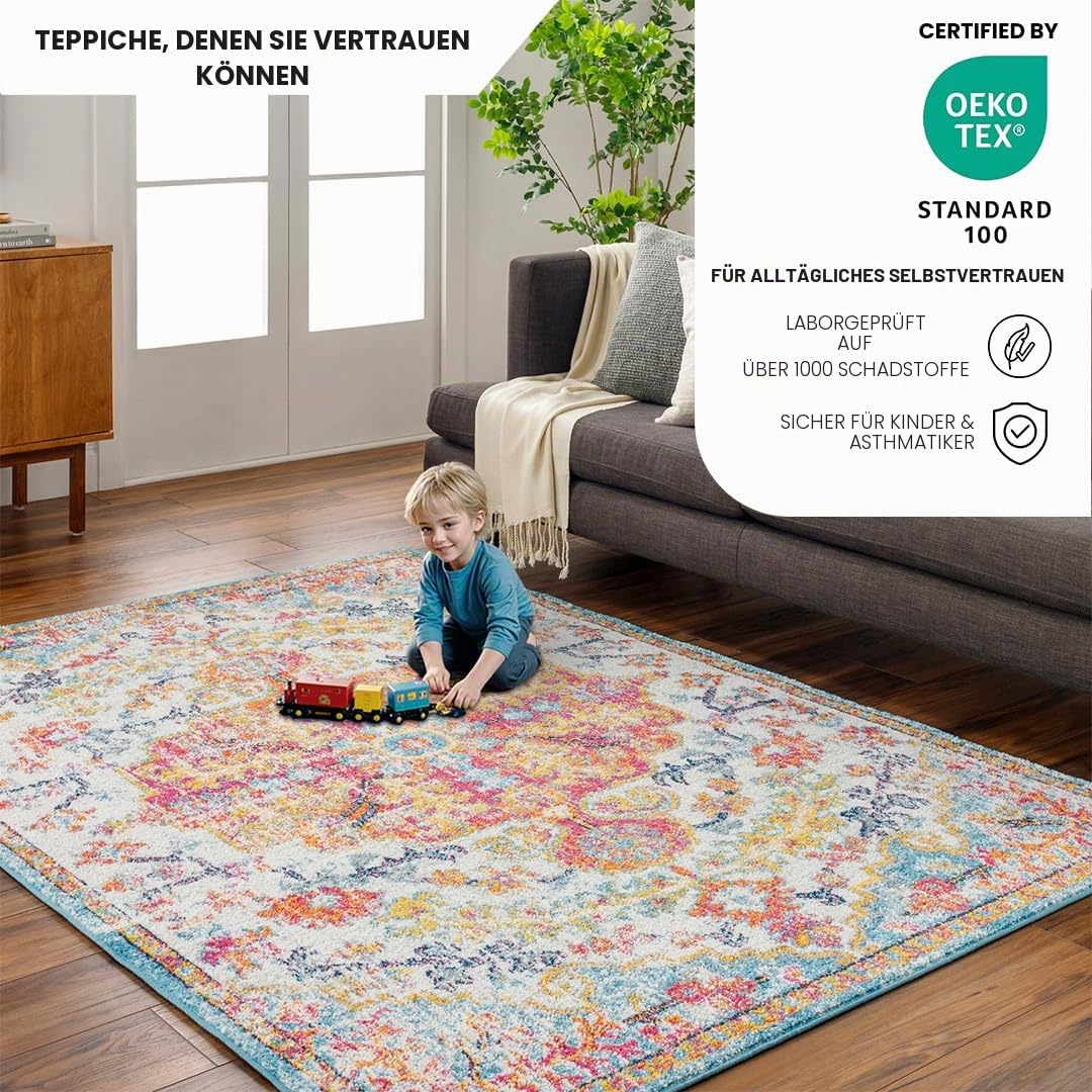Livabliss Lou Asmara Vintage Teppich 160x220 cm – Rot, Orange, Türkis