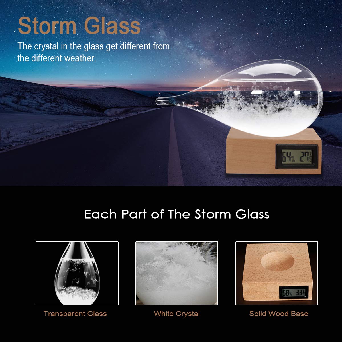 Sturmglas Wettervorhersage – Dekorative Glasflasche Mit Kristallisation, Geschenkidee