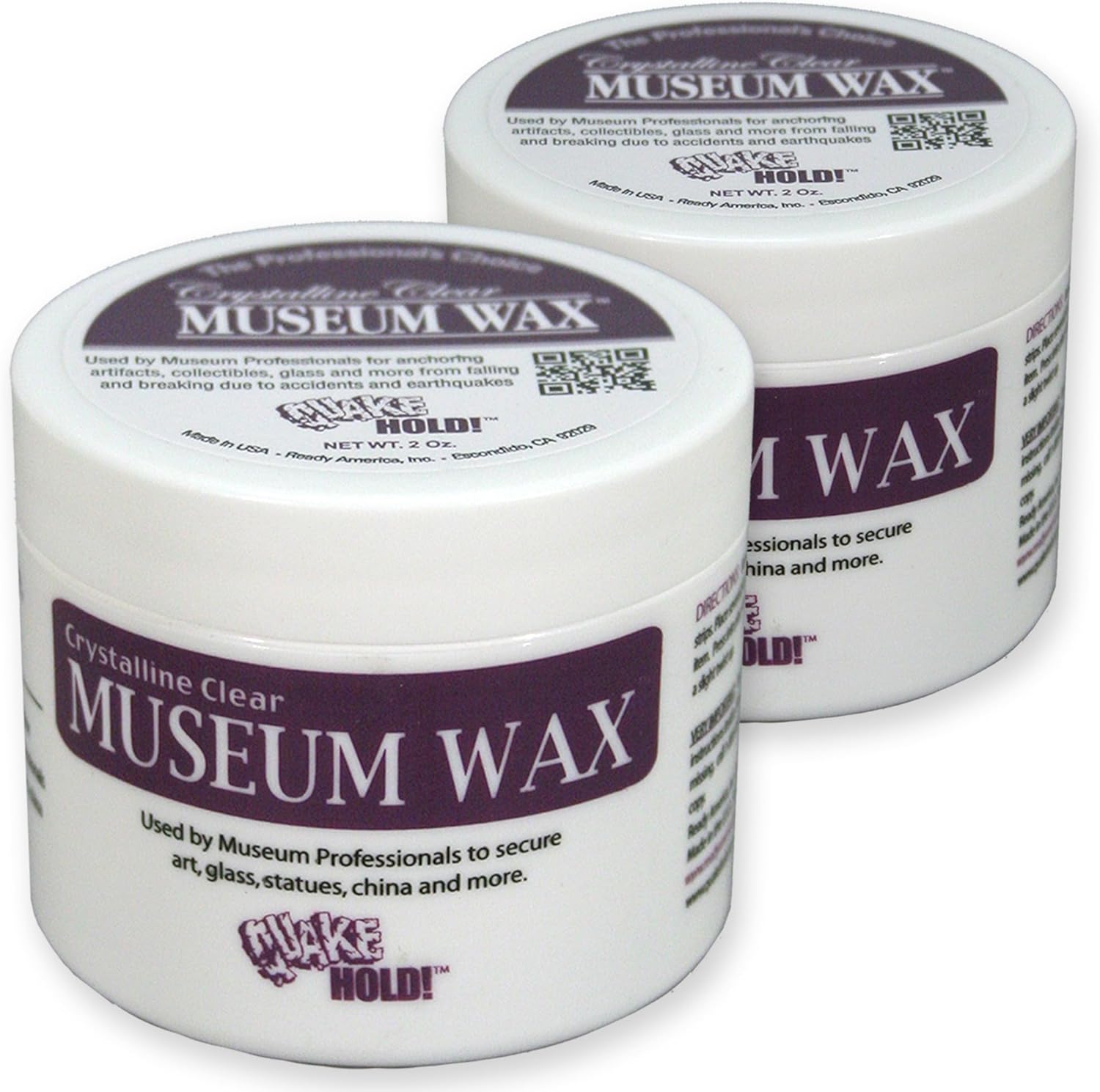 QuakeHOLD Museum Wax (2 Pack, 2 oz Clear) - Removable, Reusable Adhesive for Securing Antiques & Collectibles from Falls