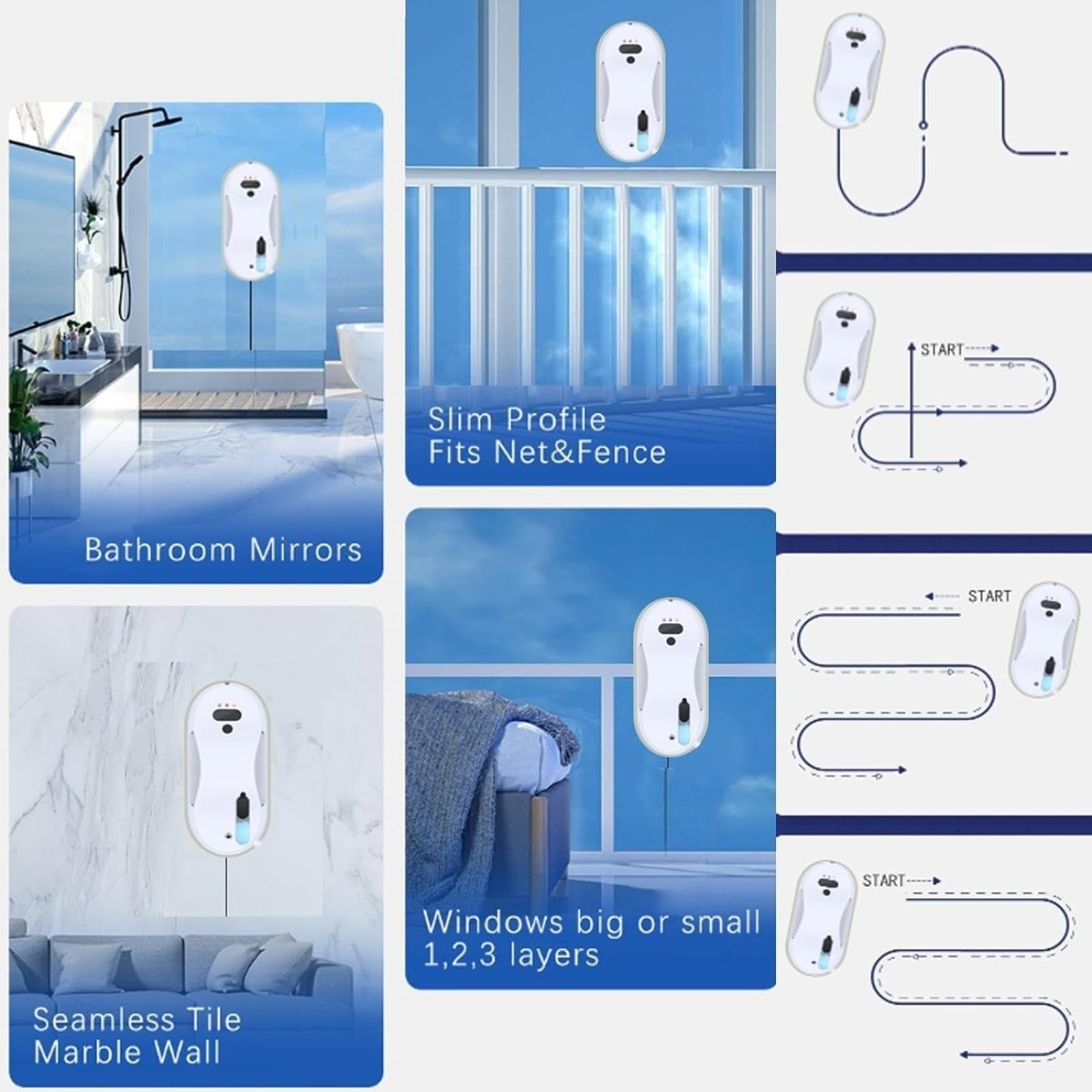 Robot limpiador de ventanas, aspiradora de limpieza automática de vidrio inteligente de 5600 pa con spray de agua automático