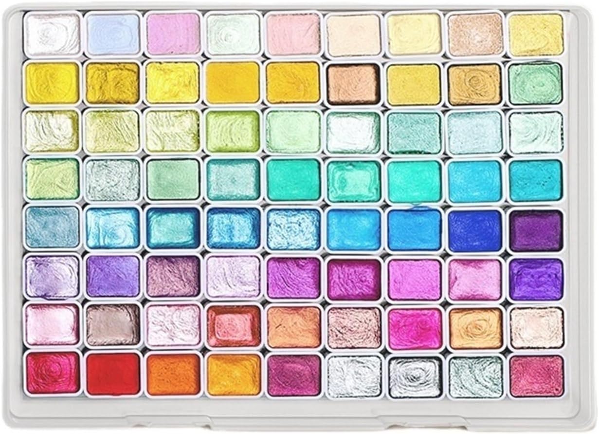 Snacko 48/60/72-Color Sparkling Pearl Metal Watercolor Painting Set - Portable Art Supplies for Artists and Hobbyists(72colors)