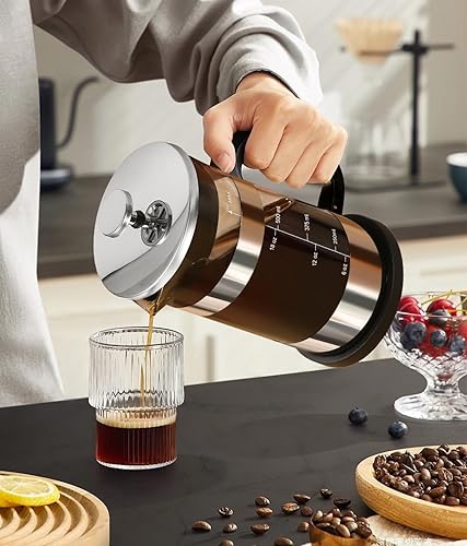 Miniatura 6 de Cafetera de prensa francesa, prensa de café clásica de vidrio de 21 onzas, cafetera de vidrio de borosilicato resistente al calor con filtros de