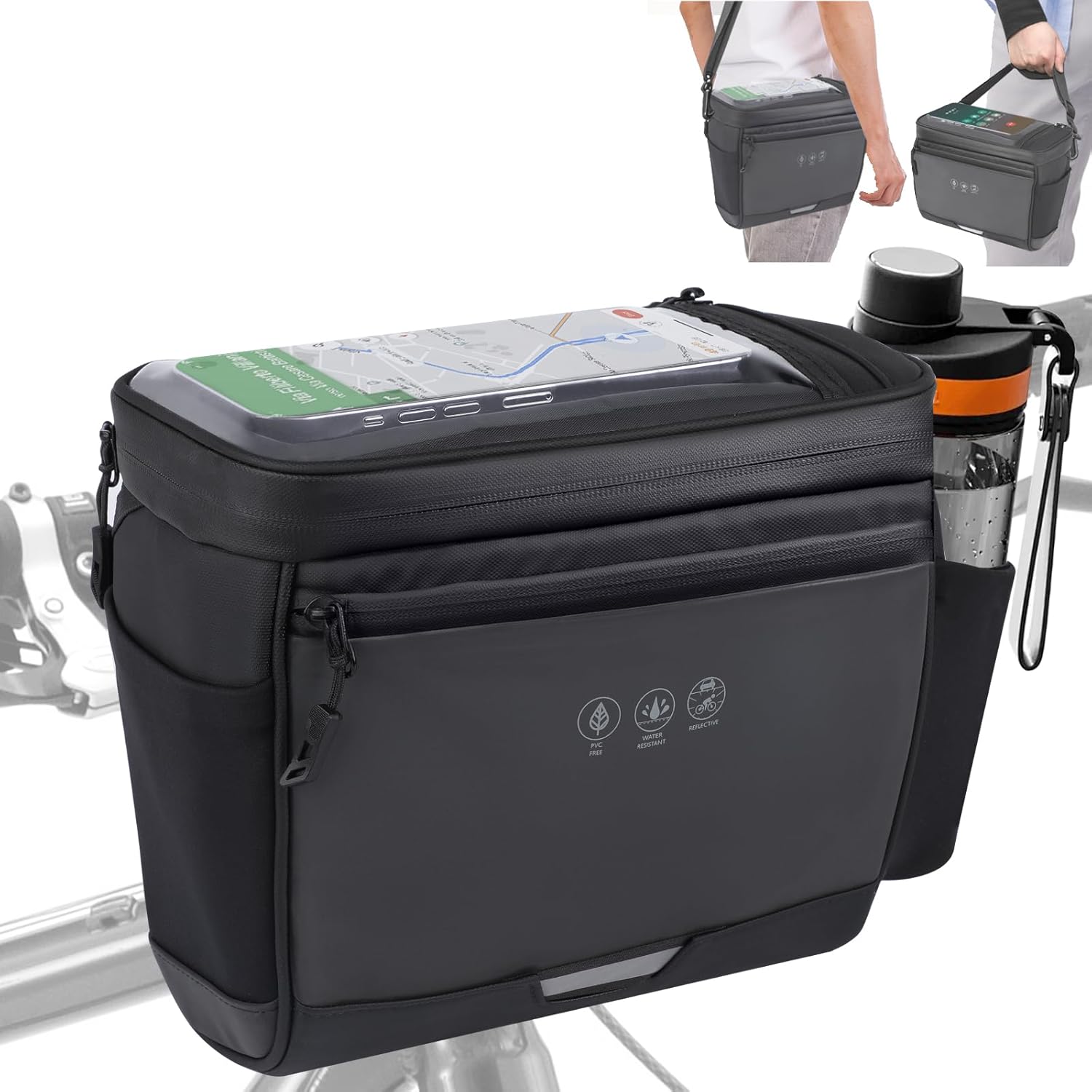 Bike Handlebar Bag, Multifunctional Waterproof Mountain Bike Crossbar Front Bike Phone Bag Cooler Storage Pouch with TPU Touch Screen Insulation for Outdoor Hiking Travel 4L.