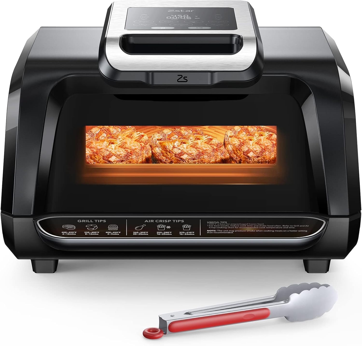 Smokeless Indoor Grill, Indoor Grill Air Fryer Combo with See-Through Window, 7 Cooking Functions Up to 450°f, 1750w Smart Temp Control, Contact Grill with Non-Stick Removable Plates, 4Qt