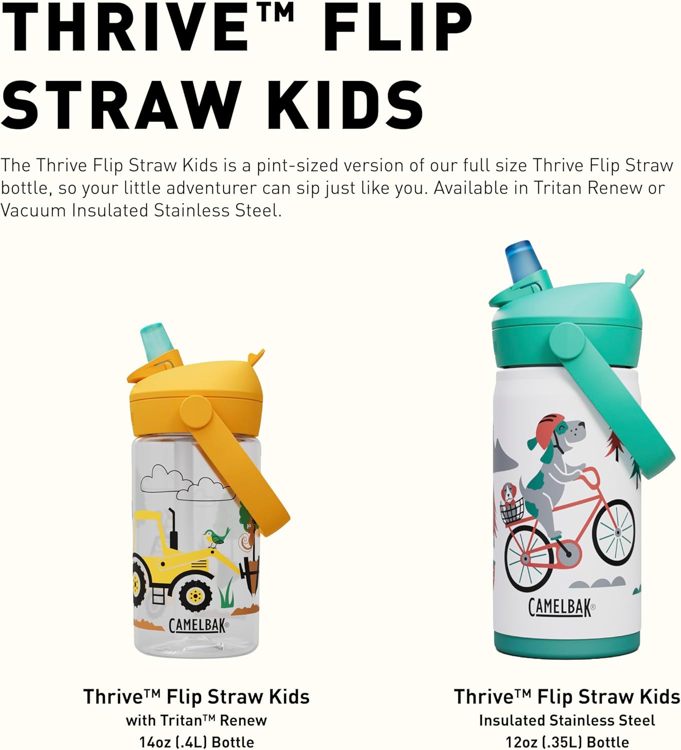 CamelBak Thrive Flip Straw Kids Bite Valve Stainless Steel Water Bottle Dino Jam, 12oz - Image 7