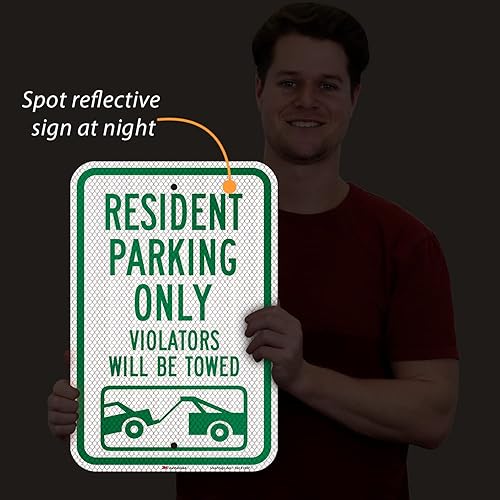 Miniatura 8 de SmartSign Letrero con texto en inglés "Resident Parking Only, Violators Towed"  12 x 18 pulgadas, aluminio reflectante de grado diamante 3M