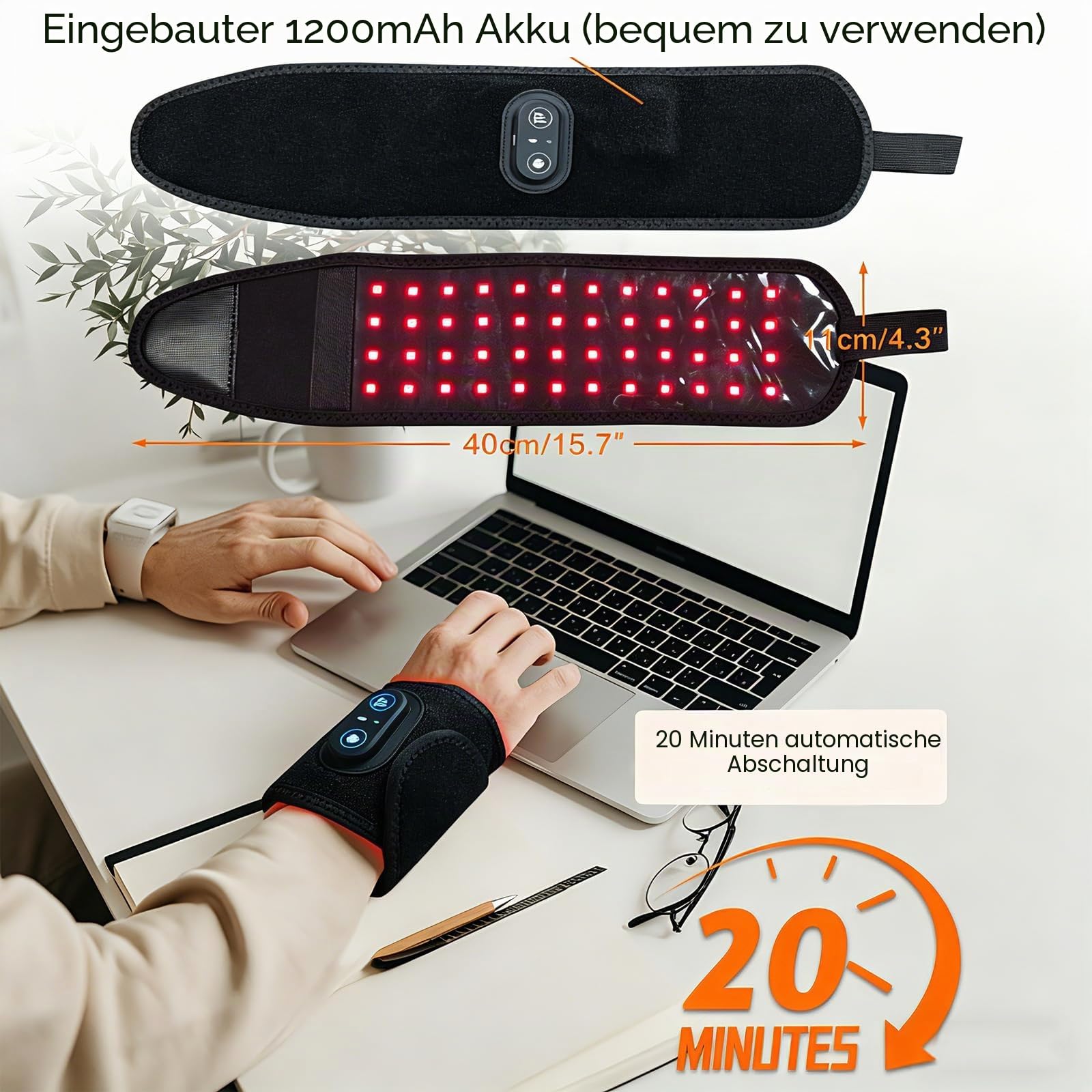 Neroos Flow Karpaltunnel, 660 nm Rotlicht und 880 nm Infrarotlicht Handgelenkmassagegerät mit 3 Wärmestufen, Touch-Steuerung mit automatischer Abschaltung für Büro, Zuhause