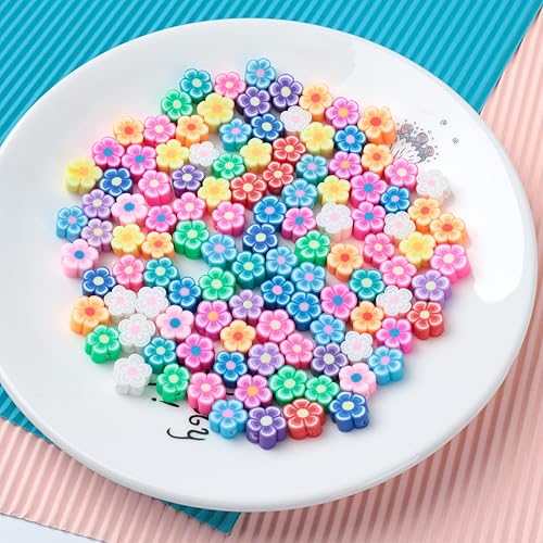 Miniatura 8 de 100 cuentas de flores de arcilla polimérica de colores para bricolaje, joyas, pulseras, aretes, collares, suministros para hacer manualidades