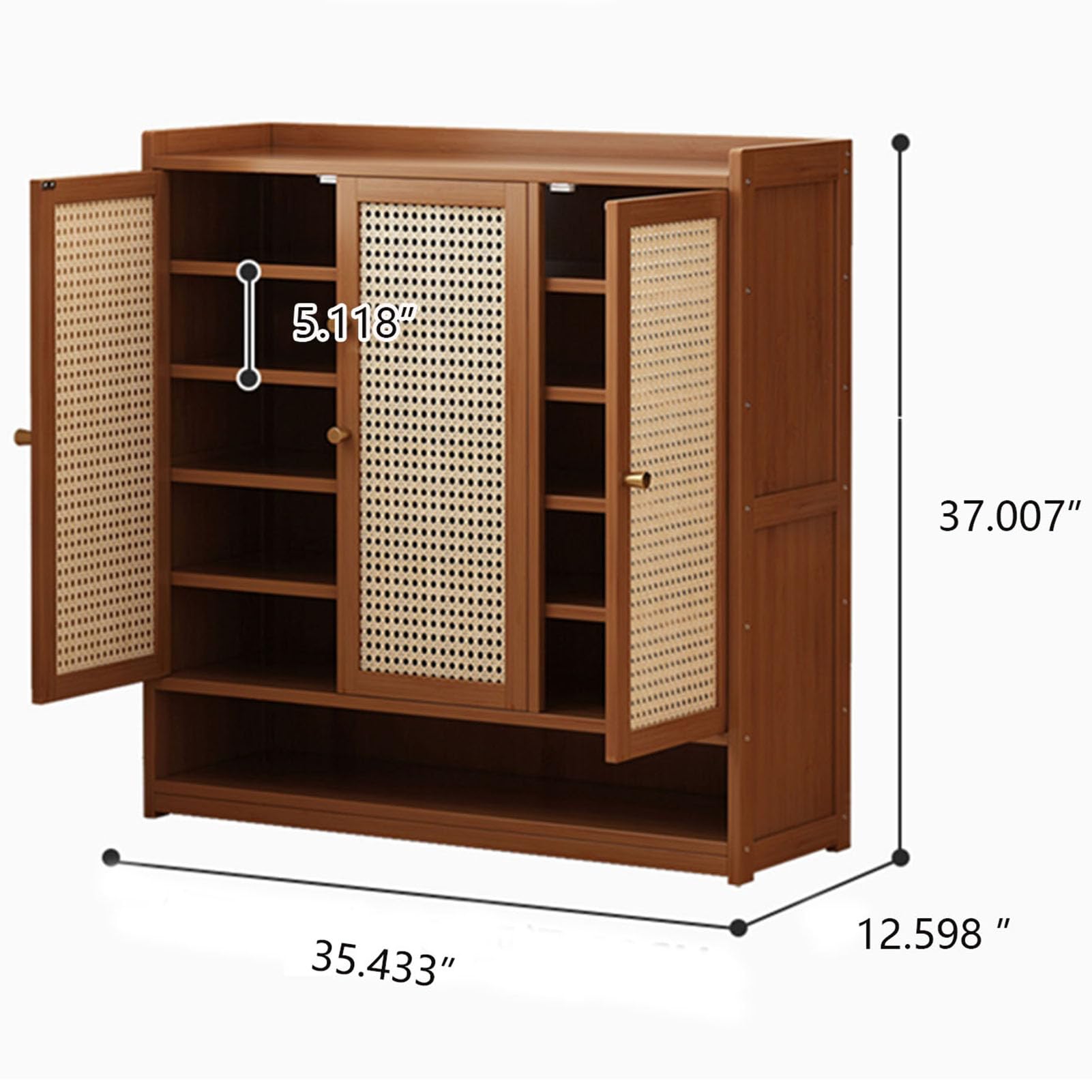 LQDMAER Bamboo Shoes Storage Cabinet with 3 Woven Rattan Doors, 7-Tiers ...