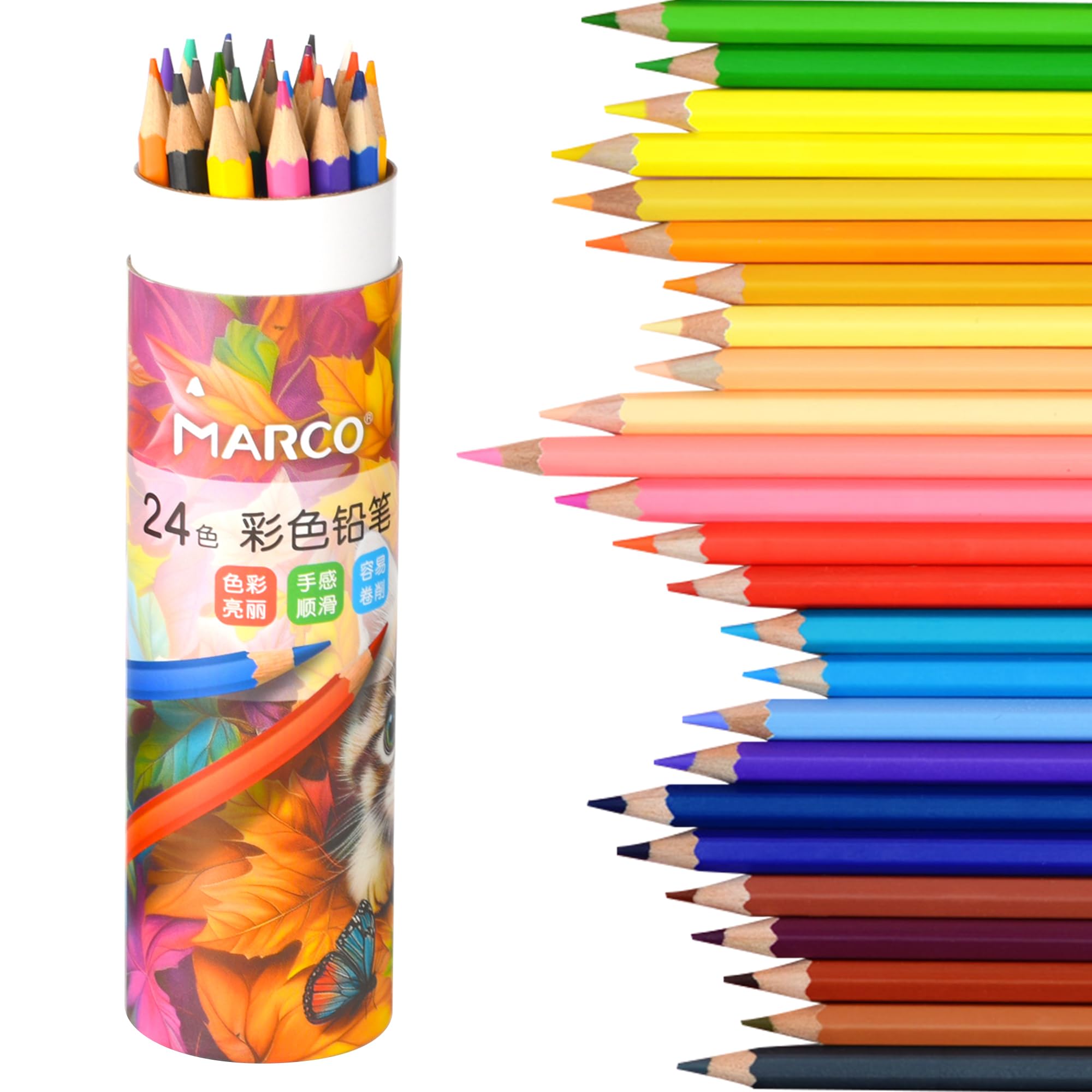 Amazon | Marco 色鉛筆 油性 24色 塗り絵 芯2.9mm 折れにくい 色鮮やか