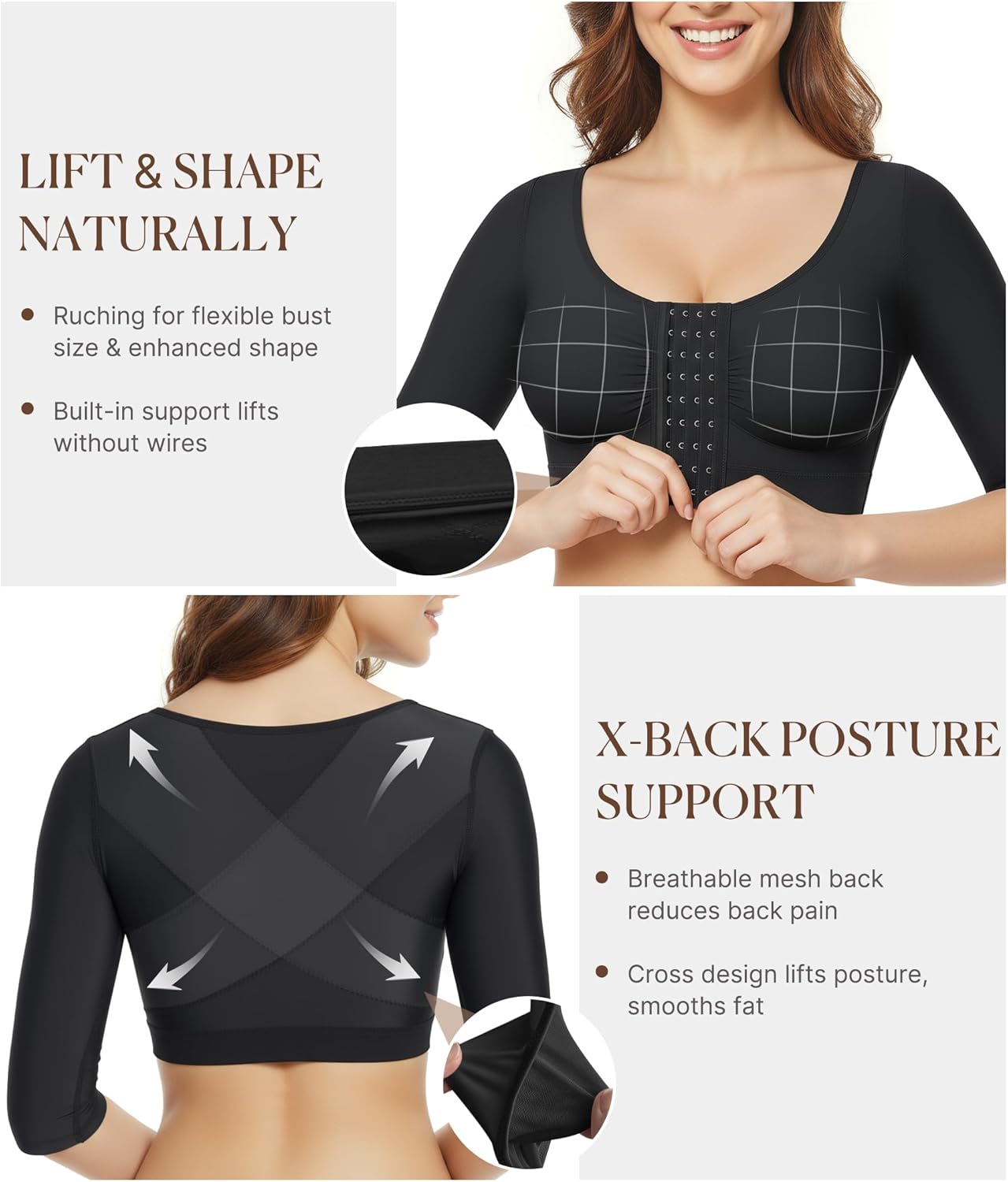 BRABIC Upper Arm Shaper for Women Fajas Post Surgery Compression Sleeves Front Closure Bra Arm Lipo Shapewear Tops - Image 4