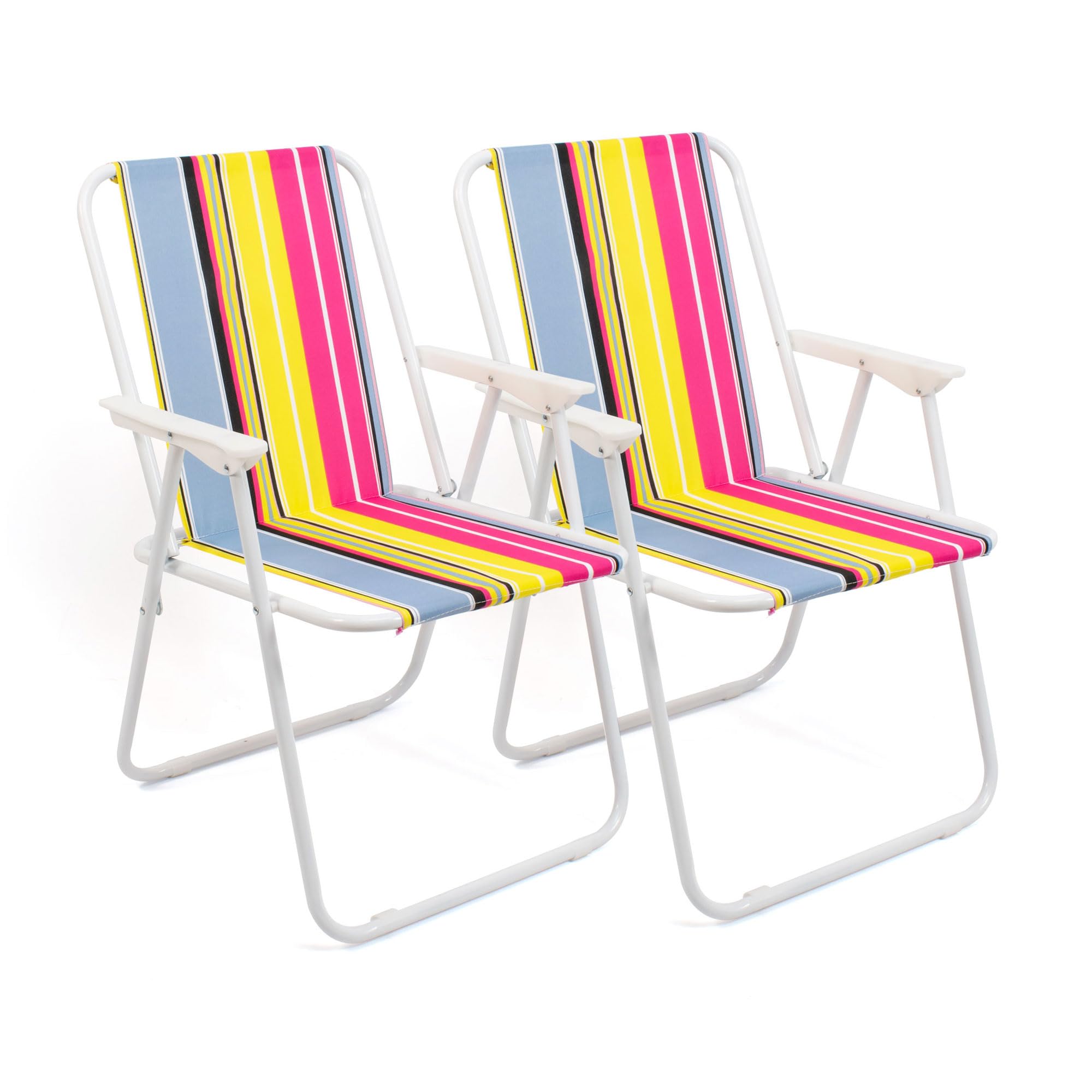 The Secret Home Pack 2 Sillas de Playa Plegables y Ligeras de Metal y Poliéster | Silla de Exterior para Camping, Jardín y Terraza | Estructura Resistente con Rayas Multicolor | Asiento Portátil