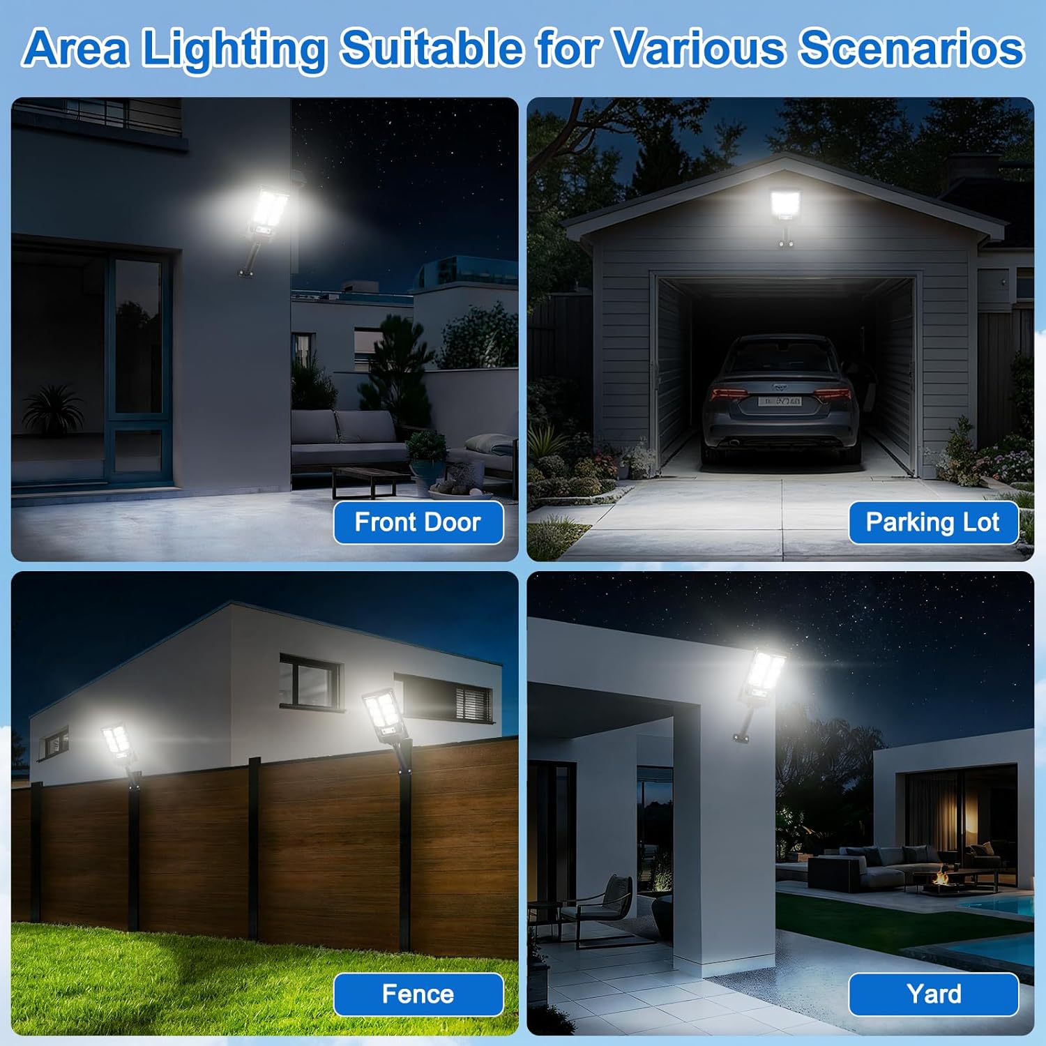 Solar Street Lights Outdoor, Rechargeable 6500K LED Flood Light with Smart Motion Sensor & Remote Control, Waterproof IP65 Security Lighting Dusk to Dawn for Outside Patio Yard，Easy Installation，2 Pcs