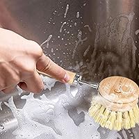 Vista 7 de Cepillo de bambú para platos con asa, cerdas suaves, cepillo ecológico para alimentos, compostable y sostenible, cepillo de bambú para platos, ollas