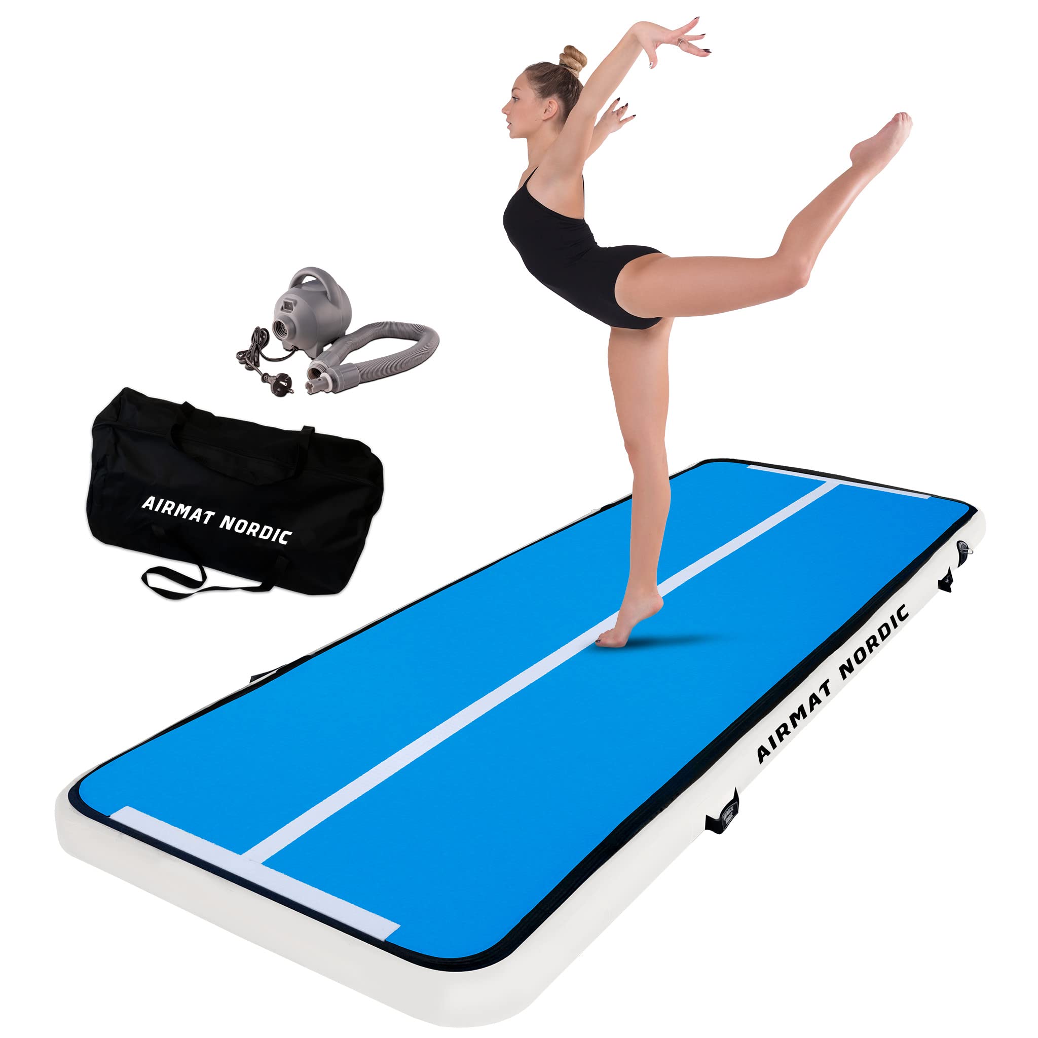 Home Special 10ft/13ft/16ft/20ft/26ft, Air Mat with Electric Air Pump, Inflatable Gymnastics Mat for Home, Best for Gymnastics, Cheerleading, Yoga - 3'3" Wide and 4" Thick, Tumbling Mat