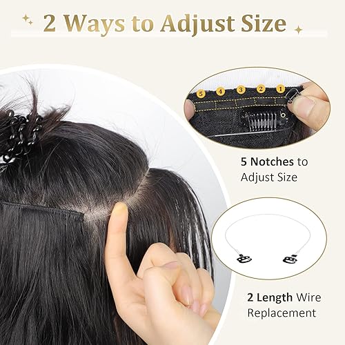 Miniatura 8 de NANNAN Extensiones de cabello con alambre invisible de color castaño castaño con diadema de 20 pulgadas, tamaño ajustable, 4 clips de seguridad,
