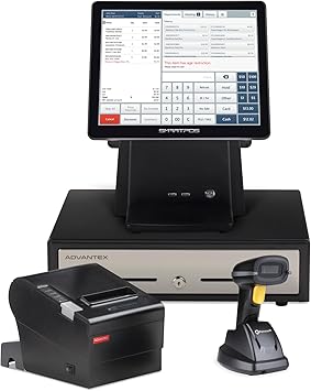 All-in-One SmartPOS-129 Professional Cash Register for Small Business, POS Bundle Includes: Cashier Touch Screen Monitor, Customer-Facing Display, Cash Drawer, Scanner, Printer