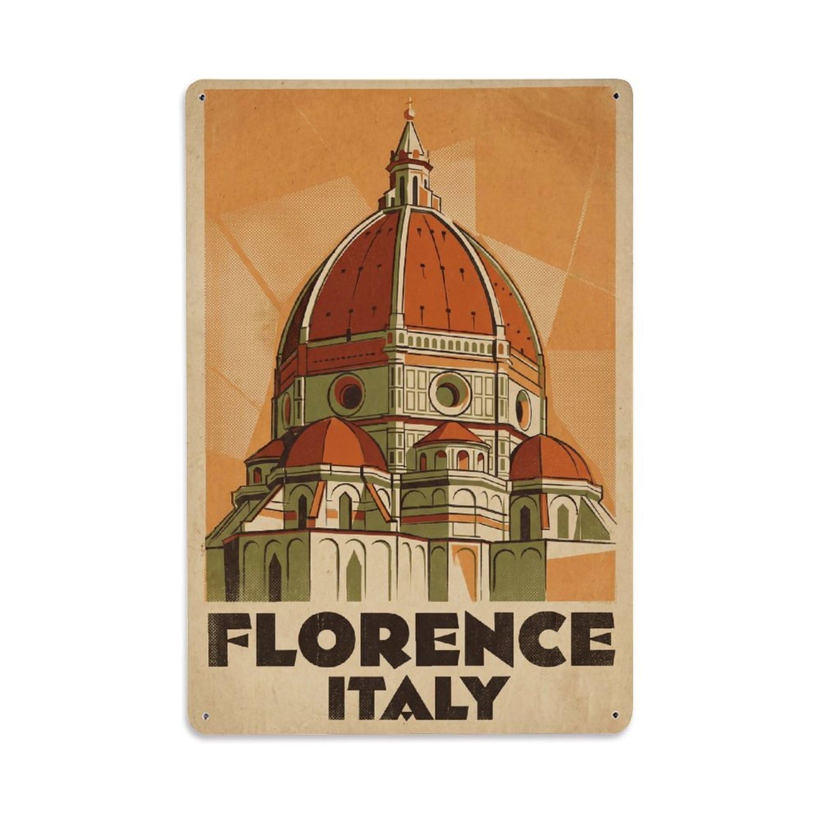 Italy Florence Vintage Travel Metal Tin Sign Plaque Wall Decor for Cafe, Club Bar, Office, Garden Metal Poster 8x12Inch