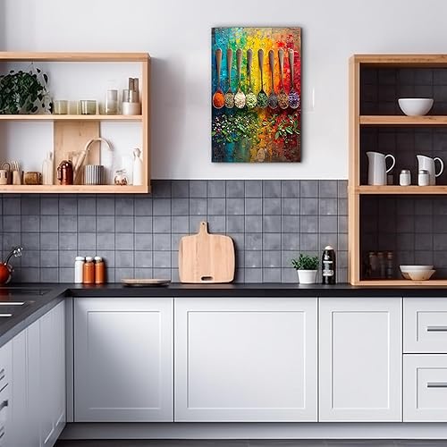 Miniatura 3 de Hzddty Arte de pared de cocina  Coloridas especias de cocina en cada cuchara, imágenes de cocina para decoración de pared, impresiones en lienzo de