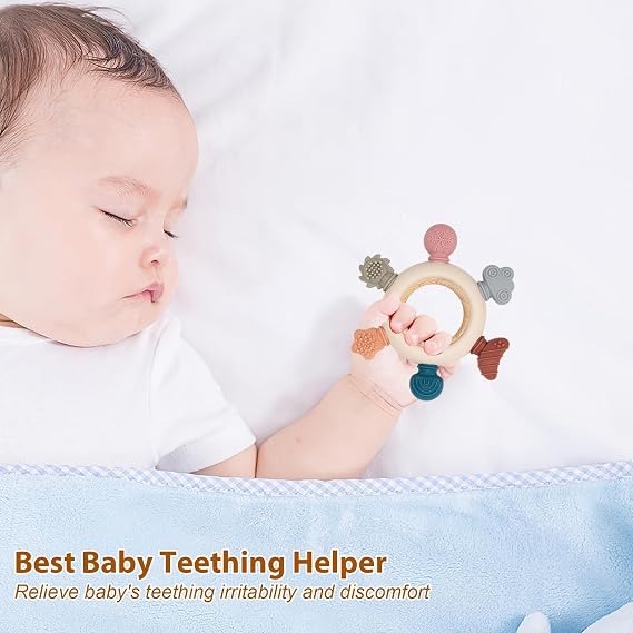 Dzpuhuojz 2 Pack Teething Ring Toys for Baby, Silicone BPA Free Teether | Teething Relief Chew Toys 0 3 6 12 Months for Toddler Infant Christmas Birthday