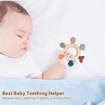 Dzpuhuojz 2 Pack Teething Ring Toys for Baby, Silicone BPA Free Teether | Teething Relief Chew Toys 0 3 6 12 Months for Toddler Infant Christmas Birthday