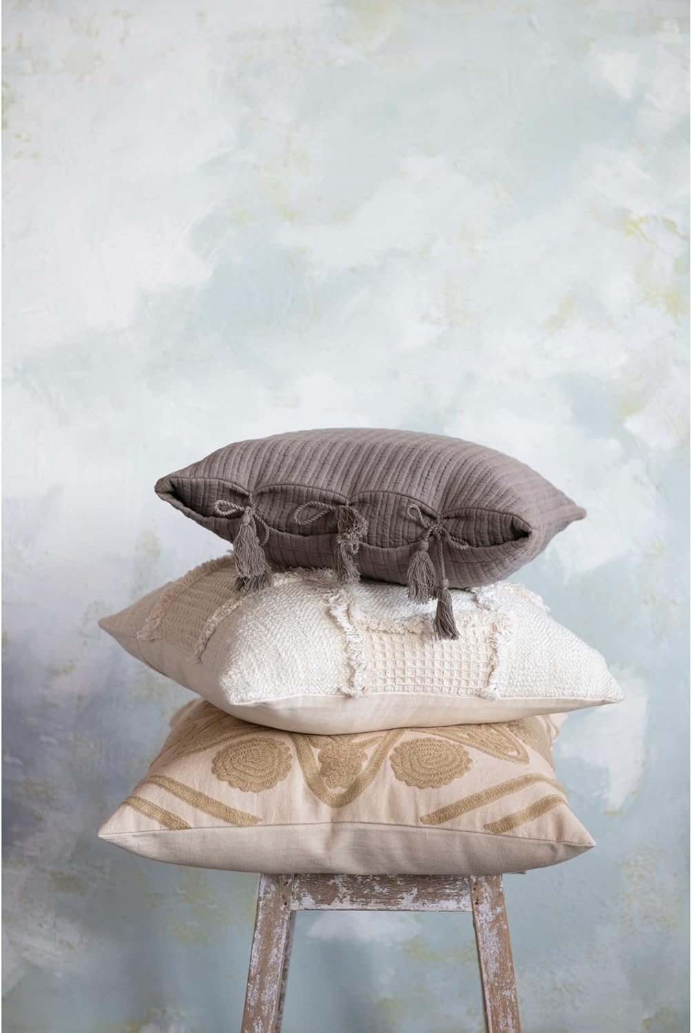 Creative Co-Op Cotton Embroidery Pillow, 20" L x 20" W x 2" H, Natural