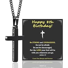 Sereney 8 10 13 Year Old Birthday Gifts for Boys, Black Cross Charm Necklace for Boys as 8th 10th 13th Birthday Gifts Christian Religious Necklace as 8 10 13 Year Old Gift for Boy Son Grandson