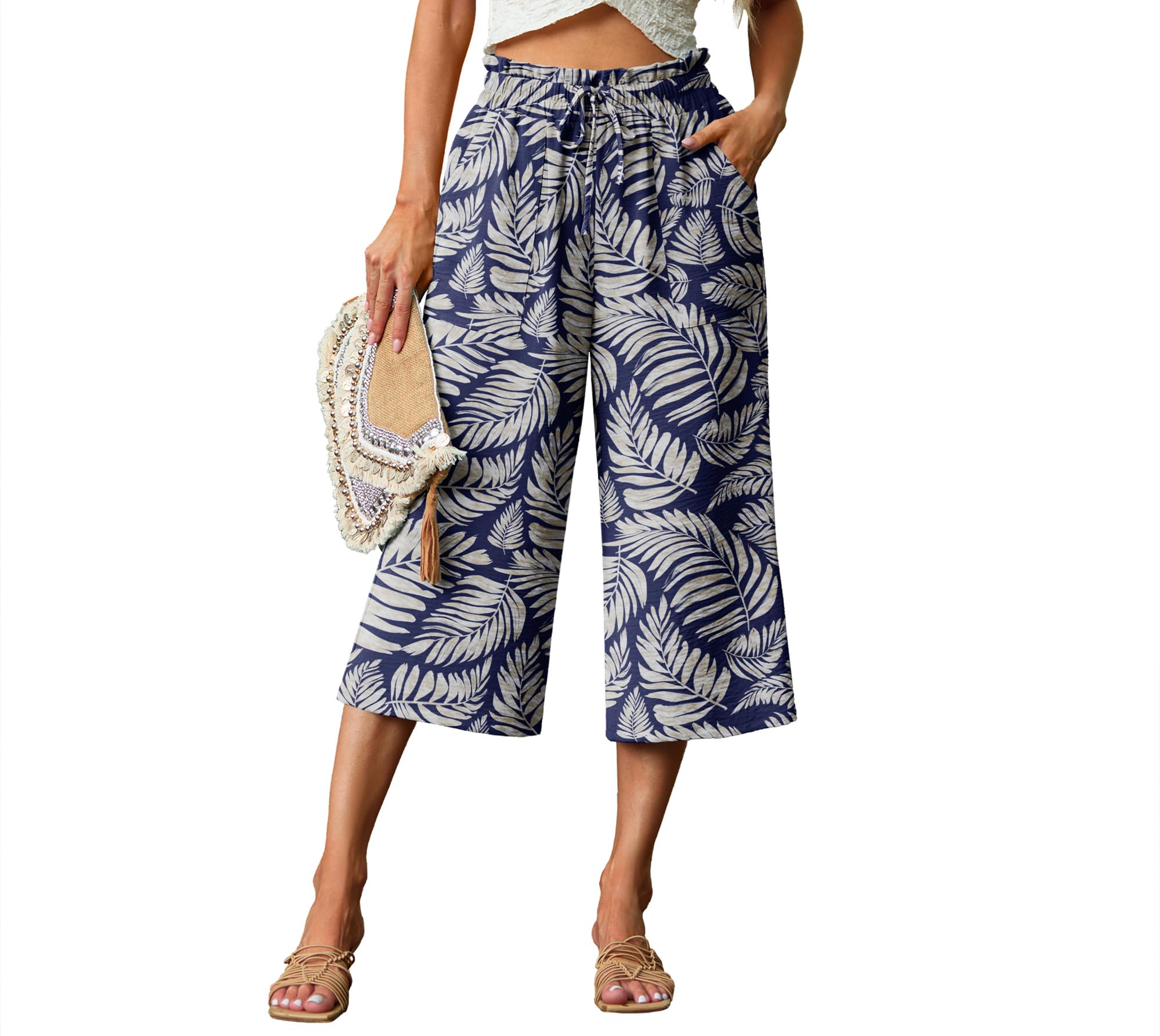 Lepunuo Women's High Waist Wide Leg Cropped Pants with Pockets