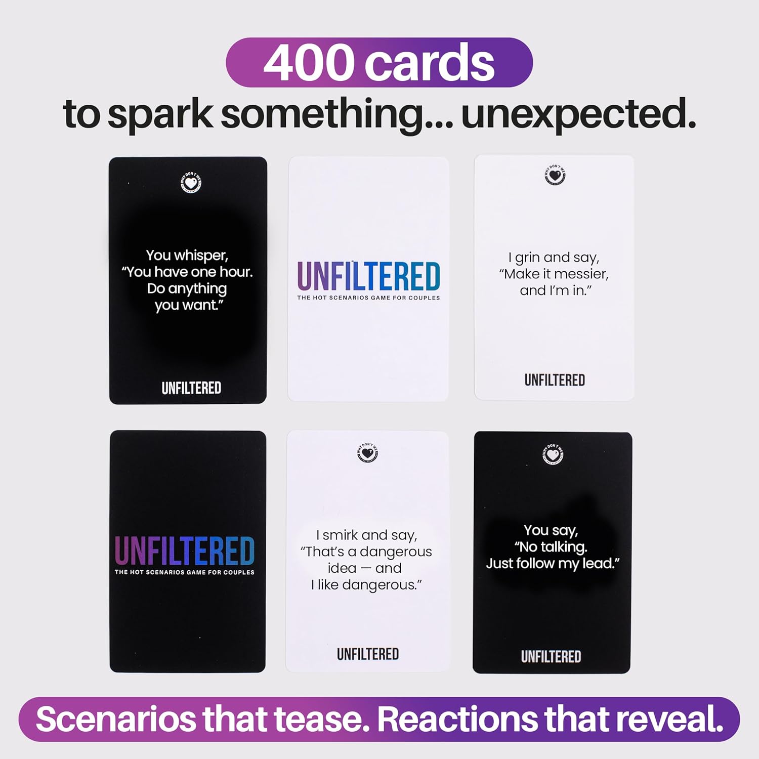 Why Don't We Unfiltered Fun Card Game for Couples | 400 Cards for 2 Players | Deepen Connection & Spark Conversations | Perfect Date Night Games | Couples Gift for Him & Her - Image 3