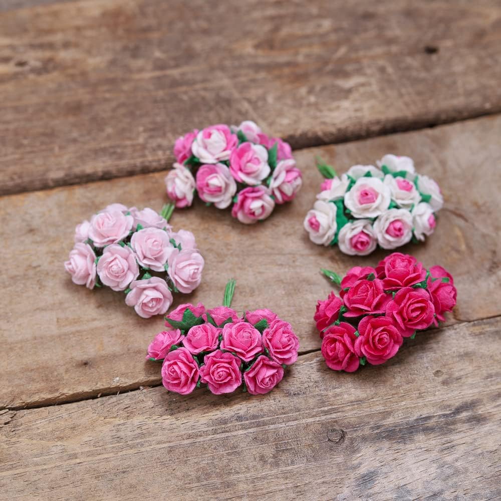 Handmade Mini Mulberry Paper Roses 18 mm Mulberry Paper Flowers Scrapbooking Wedding DIY Craft 50 pcs (Pink Tone) - Image 4