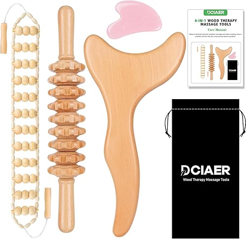 DCIAER Kit de masaje 4 en 1 de herramientas de masaje de terapia de madera kit de masajeador de drenaje linfático kit de Maderoterapia para masaje