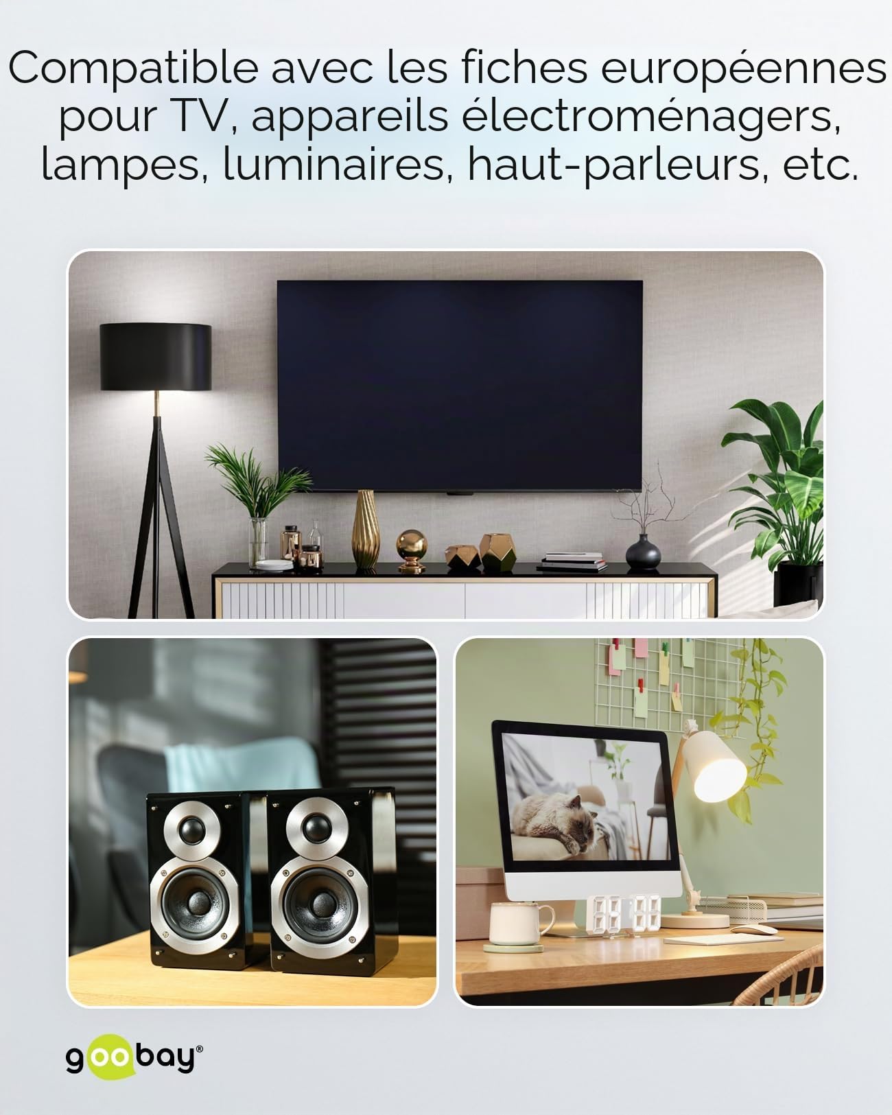 Goobay Câble d'alimentation Rallonge 2m 250V 0.75 mm² Blanc