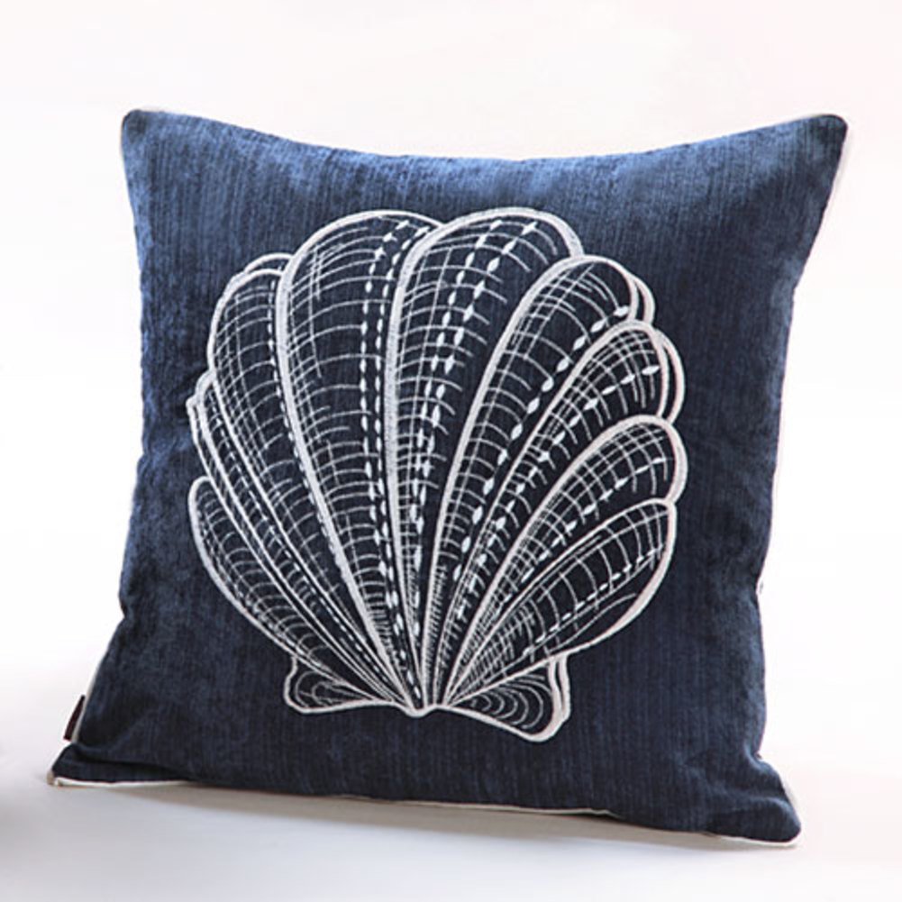 Coussin marine brodé 55x55cm en fibre haut de gamme pour canapé moderne