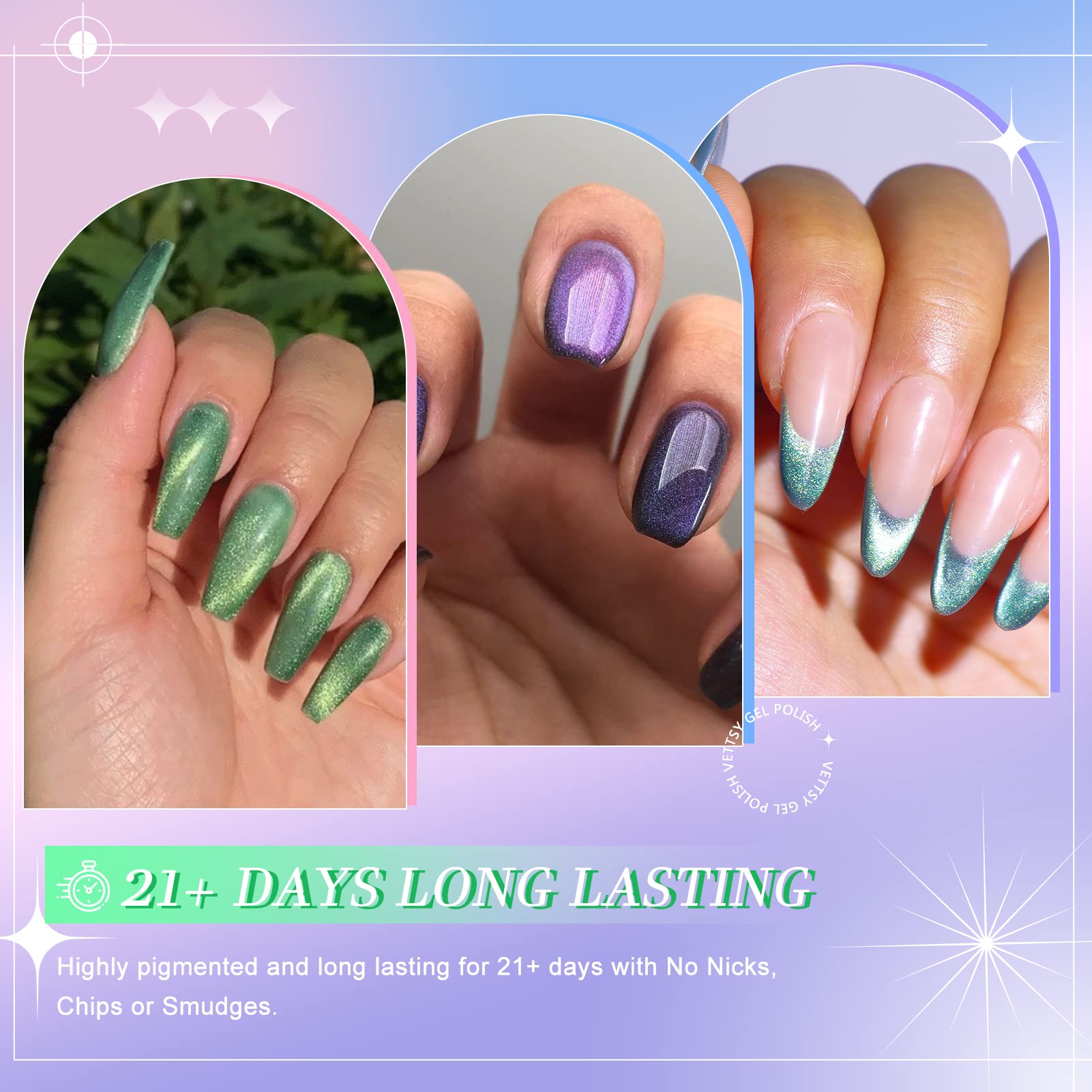 Amazon.com : vettsy Aurora Cat Eye Gel Nail Polish Kit, 15 Colors