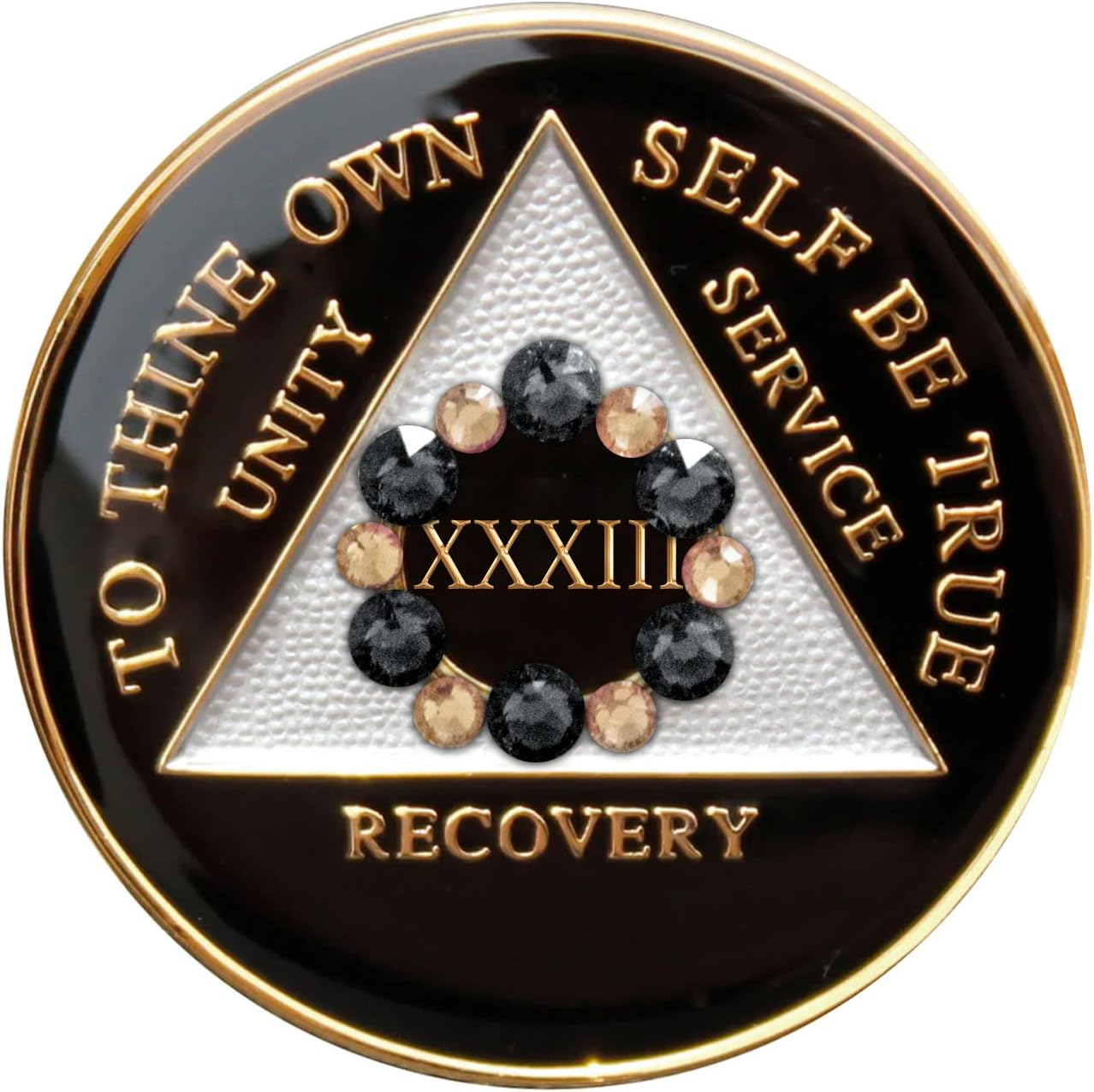 AA Chip | Sobriety Coin | Recovery Gift | Black Medallion with Bloom Bling