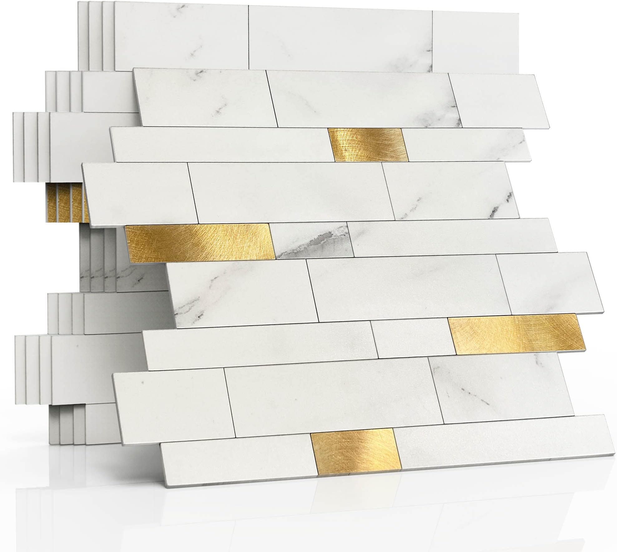 Stone Peel Stick Backsplash Tiles Kitchen Wall White Gold 10pcs